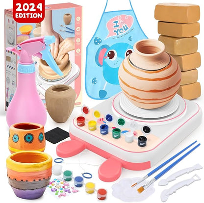 Skirfy Pottery Wheel for Kids Art Crafts Kits for Kids Ages 6-8 9-12 Clay Sculpting Tools & Painting Kit,Birthday Thanksgiving Christmas Gift Girls Toys 8-10,DIY Kits Clay Maker for Beginners
