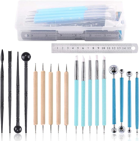 Swpeet 19Pcs Modeling Clay Sculpting Tools Kits, Ball Stylus Tool, Pottery Tools, Plastic Clay Tools, Sculpting Kit for Making Modeling Clay Cake Fondant Decoration, Clay, Ceramics