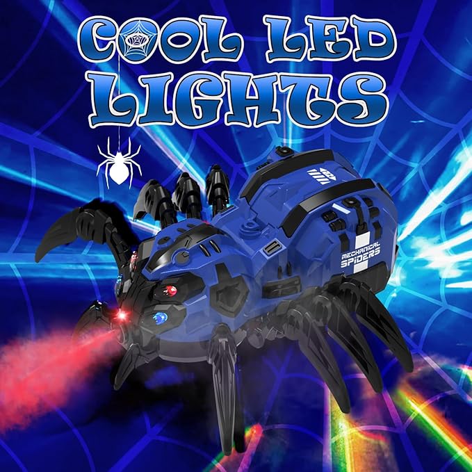 RC Spider Robot Toy with 2.4GHz Remote, Lights, Music & Spray - Realistic Spider Gift for Kids, Perfect for Holidays, Parties & Pranks