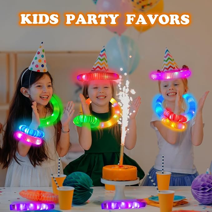 Glow Sticks Bulk Party Favor Supplies for Kids 48 PCS,Valentines LED Light up Pop Tubes for Toddlers,Glow in Dark Bracelet Necklace Accessories Decorations for Mardi Gras Birthday Wedding Camping