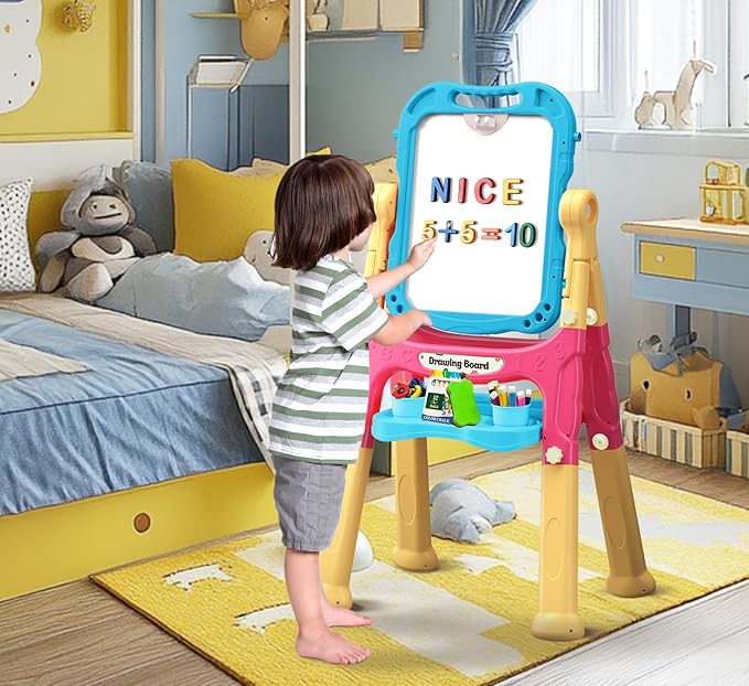 Art Easel for Kids with Magnetic Drawing Board, Double Sided Easel with Magnetic Letters & Numbers Easel, Adjustable Standing Easel for Toddler, Creative Play for Kids