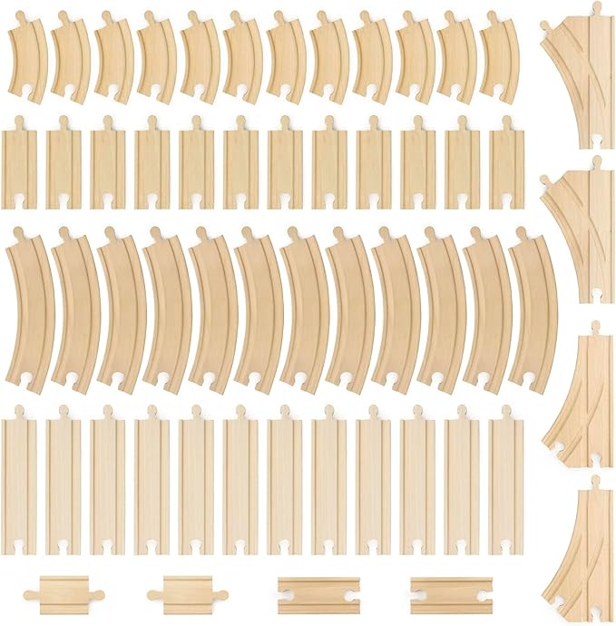 Conductor Carl 56-Piece Bulk Value Wooden Train Track Pack - Compatible with All Major Toy Train Brands