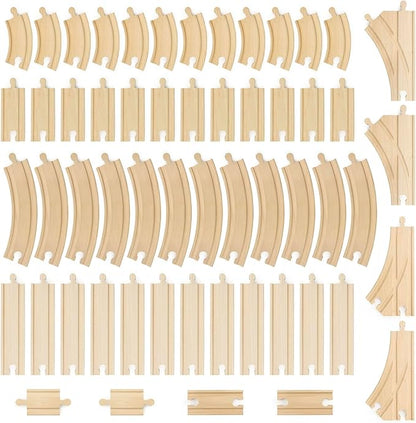 Conductor Carl 56-Piece Bulk Value Wooden Train Track Pack - Compatible with All Major Toy Train Brands