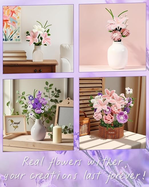 YYUENGTAK 500 Pcs Pink & Purple Pipe Cleaners Flower kit,Chenille Stems for DIY Art Projects Creative Gift,Pipe Cleaners Craft with tutoria,Pearls,Pompoms,Green Floral Wires,Gardening Tape,Stamen