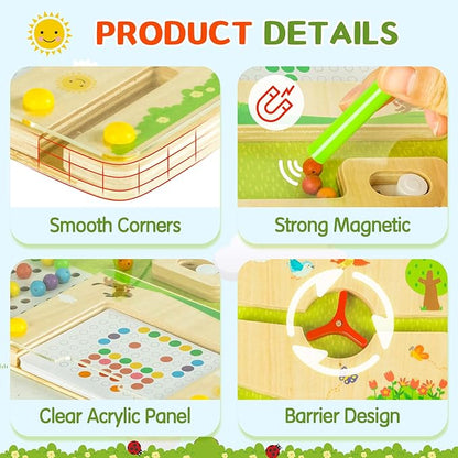 deli Magnetic Color and Number Maze, Wooden Montessori Toys for Tolddlers, Learning Educational Fine Motor Skills Toys for Kids 3 4 5 Year Old Gifts