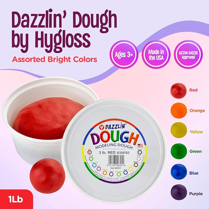 Hygloss Products Kids Scented Dazzlin’ Modeling Dough, 3lb, Red - Cherry Scent, 1 Piece