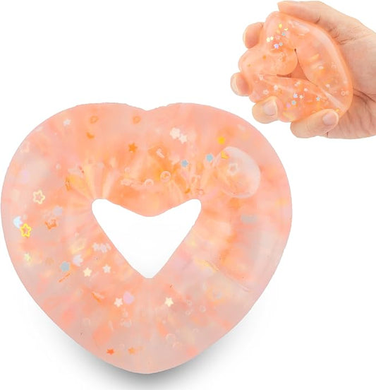 Wearable Squishy Stress Relief Toy, Glitter Heart Stress Relief Toy,Crystal Glitter Bracelet Soft Sensory Fidget Toys,Kids Party Favors,Classroom Rewards,Goody Bag Stuffer (Pink)