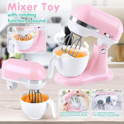 Play Kitchen Appliances Toys - Kids Kitchen Playset Accessories, Pretend Play Toy Sets with Coffee Maker, Mixer, Toaster with Realistic Lights & Sounds, Gifts for Toddler Girls Ages 2 3 4 5 6 7
