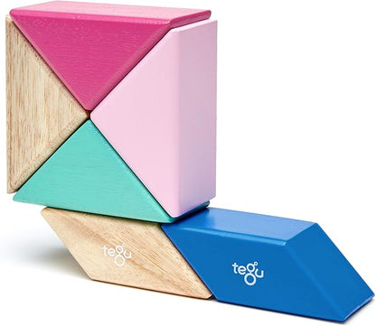 6 Piece Tegu Pocket Pouch Prism Magnetic Wooden Block Set, Blossom