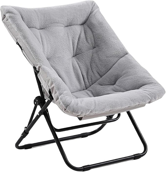 Comfy Saucer Chair, Soft Faux Fur Oversized Folding Accent Chair, Flexible Lounge Lazy Chair for Adults Kids, Metal Frame Moon Chair for Dorm Room, Bedroom, Living Room