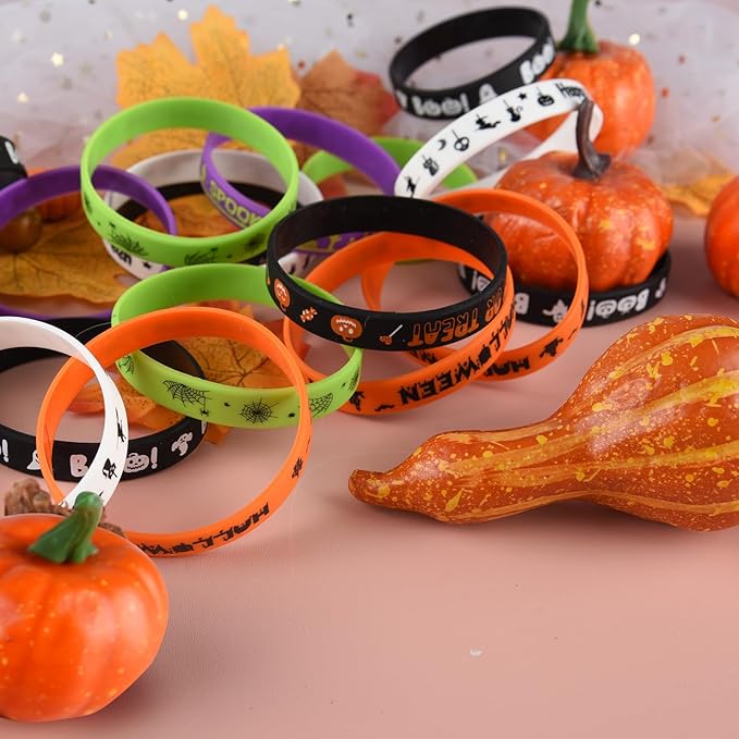 NEBURORA 48 Pcs Halloween Rubber Bracelets Silicone Wristbands Halloween Party Favors Trick or Treat Gifts Goodie Bag Stuffers
