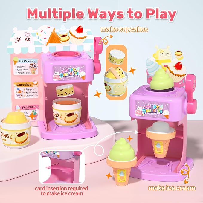 CUTE STONE Color Changing Ice Cream Play Set, Tea Party Set for Little Girls with Toy Ice Cream, Play Desserts, Play Food and Accessories，Kids Kitchen Pretend Play for Girls Boys