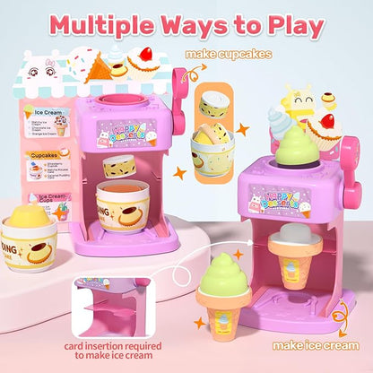 CUTE STONE Color Changing Ice Cream Play Set, Tea Party Set for Little Girls with Toy Ice Cream, Play Desserts, Play Food and Accessories，Kids Kitchen Pretend Play for Girls Boys