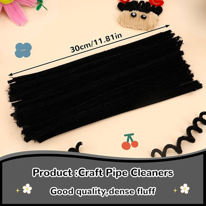 Pipe Cleaners, 100PCS Christmas Pipe Cleaners Craft Supplies, Black Pipe Cleaners for Hair Pipe Cleaners Bulk Fuzzy Sticks for DIY Art and Craft Projects Home Decoration