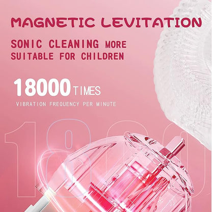 Kids U Shaped Electric Toothbrush with 4 Brush Heads, Sonic Toothbrush Kids with 5 Modes, Cartoon Dinosaur 360-Degree Cleaning IPX7 Waterproof Design (2-6 Age (Pink))