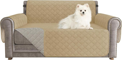 CHUN YI Loveseat Cover, Water Resistant Slipcover for 2 Cushion Couch, Washable Sofa Cover with Adjustable Strap Storage Pocket for Living Room Dog Pet (Loveseat, Khaki)