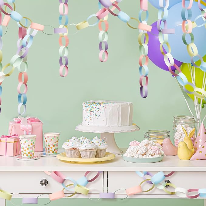 Lincia 1000 Sheet Paper Chain Garland Strips 1x8 Inch with Double Sided Tape, DIY Construction Paper Chains for Birthday Wedding Holiday Party Decorations, Crafts Supplies (Macaron Color)