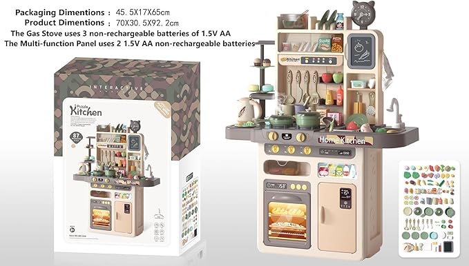 Serena & Jewel Kit - Kitchen Playset Pretend Food - Toy Accessories Set w/Real Sounds & Light, Play Sink, Cooking Stove with Efflunent,88 PCS for Toddlers Kids , Girls & Boys（3-10 Years） (Blue)