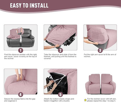 KinCam Recliner Covers, Stretch Reclining Chair Covers, Recliner Sofa Slipcovers Stripe Jacquard Recliner Couch Covers Furniture Protector Covers for Pet Kid (2 Seater, Pink)