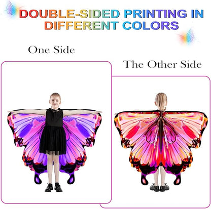 Butterfly Wings For Girls, Double-Sided Fairy Wings, Halloween Costumes for Kids, 3PCS Butterfly Cape Set.