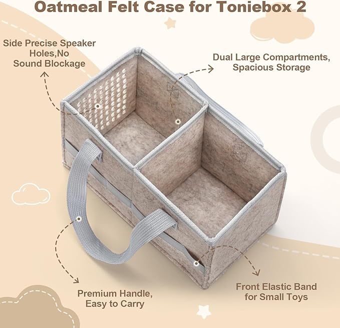 PISOSN Carrying Case for Toniebox Starter Set and Tonies Figurines, Travel Felt Cloth Musical Toy Folding Bag for Toniebox 2 & Accessories (Oatmeal)
