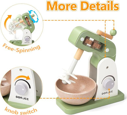 Dorjee Wooden Mixer Set, Mixer Sets for Kids Toddler, Toy Mixer Playset Play Kitchen Accessories Gift for Boys Girls Ages 3+