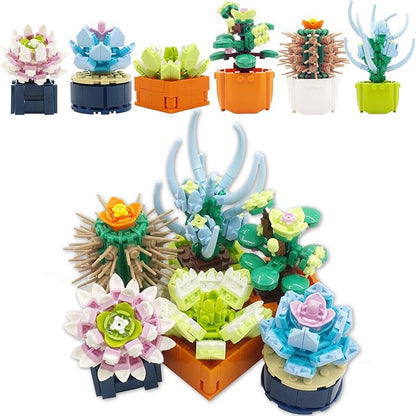 6 Flowers Succulents Building Set, Attractive Flowers Bouquet Plant Building Blocks Compatible with Lego, Pretty Botanical Collection Project Gift for Adults, Teen (503Pcs)