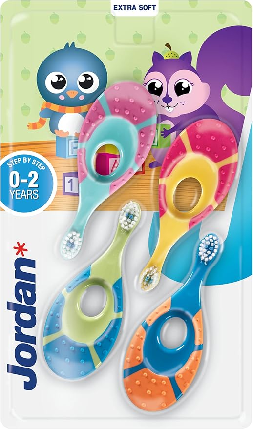 Jordan* ® | Step 1 Baby Toothbrush | 0-2 Years, Soft Bristles, BPA Free | 4 Pack