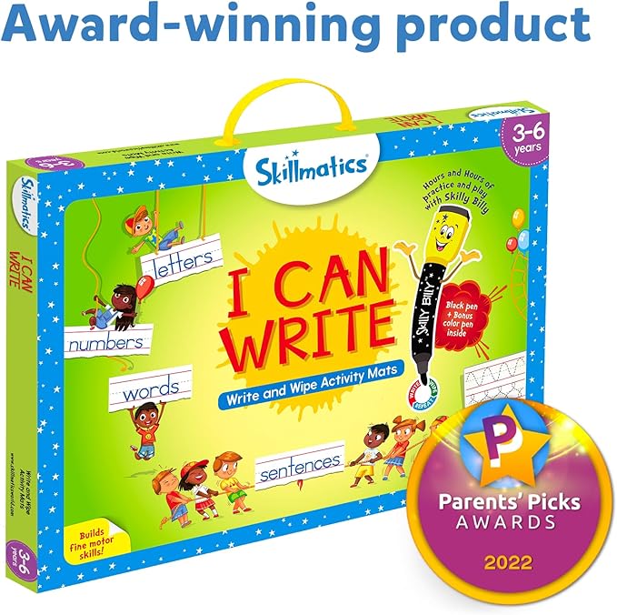 Skillmatics I Can Write, Preschool Learning Activities, Educational Toy and Game, Back to School Supplies, Reusable Activity Mats, Gifts for Students, Kids, Ages 3, 4, 5, 6