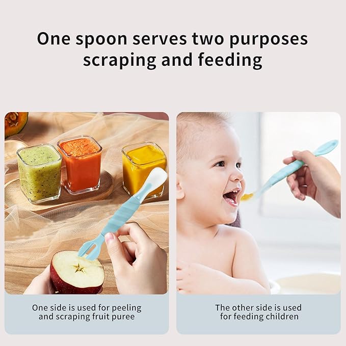 Double Head Baby Silicone Food Spoon ((Aqua Blue)), Baby Fruit Scraping Mud Spoon, Feeding Spoons Training Spoon for Infants, baby led weaning supplies (Aqua Blue)