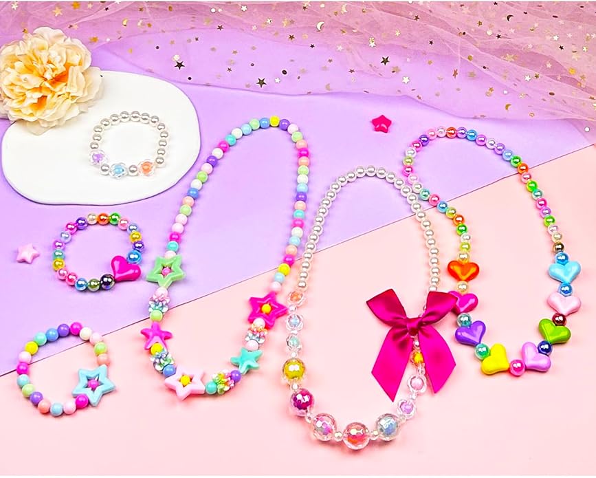 Necklaces and Bracelets for Girls, Little Girl Princess Pretend Play and Dress Up Jewelry Set, Party Favors Jewelry for Kids, Little Princess Jewelry Gift, 6 Sets