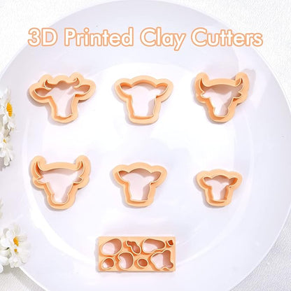 Puocaon Cow Spot Clay Cutters - 7 Pcs Cow Shapes Clay Earring Cutters, Farm Shape Clay Cutters for Jewelry Making, Animal Clay Cutters for Polymer Clay Jewelry Earrings Making Basic Clay Cutters Set