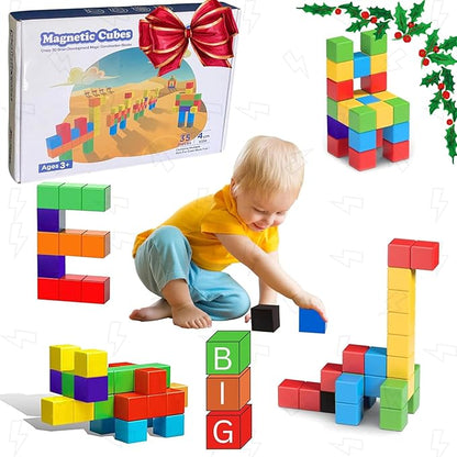 Extra Large Magnetic Blocks 35 Pieces 1.57 inch 4cm Size Perfect for Kids Preschool Kindergarden Elementary Building Cubes Sensory Montessori Construction Toddlers Boys Girls Educational Sensory
