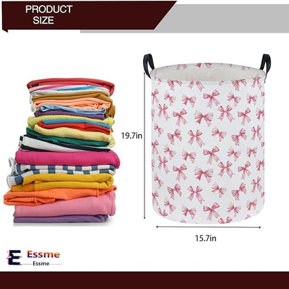 Essme Kids Laundry Basket,Pink Hamper Waterproof Storage Bin for Girls, Pink Hamper,Gift Baskets(Pink Bowknot)