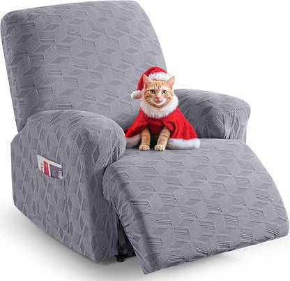 TAOCOCO Oversized Recliner Cover Stretch Recliner Chair Covers, Jacquard Reclining Chair Cover, Furniture Protector Sofa Slipcovers Couch Covers with Elastic Bottom for Kids, Pets (Light Grey)