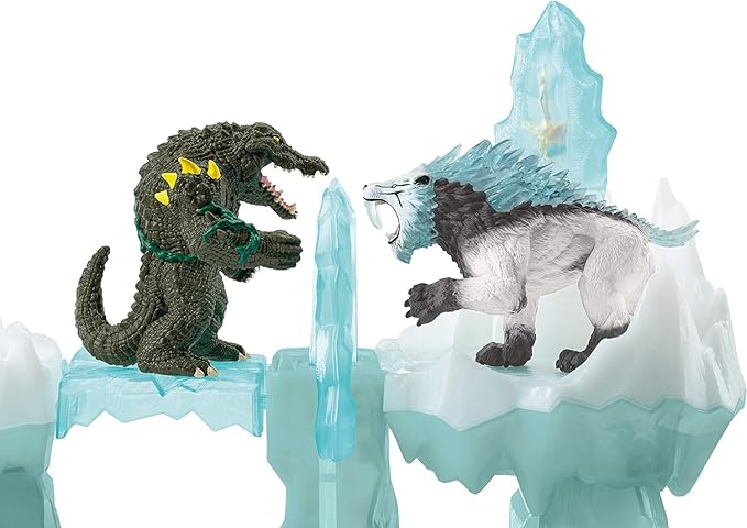 Schleich Eldrador Creatures Attack on Ice Fortress Playset with Ice Monster and Jungle Monster Action Figures - Features Battle Crocodile with Moving Arms and Sabre Tooth Tiger, Gift for Kids Ages 7+