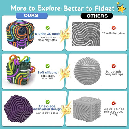 BunnyBoo Sensory Activity Board, 3D Silicone Toys for Kids with Autism & ADHD,Sensory Fidget Toys for Anxiety Relief, Calming & Focusing, BPA-Free, 15 Colorful Strings, Storage Bag(Green)