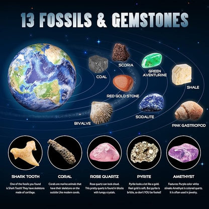 XXTOYS Solar System Gemstone Dig Kit - Dig Up 13 Gems, Rocks & Fossils - Space Toys Science Kits for Kids, Great Geology Gift for Boys & Girls 6-8 STEM Educational Toys
