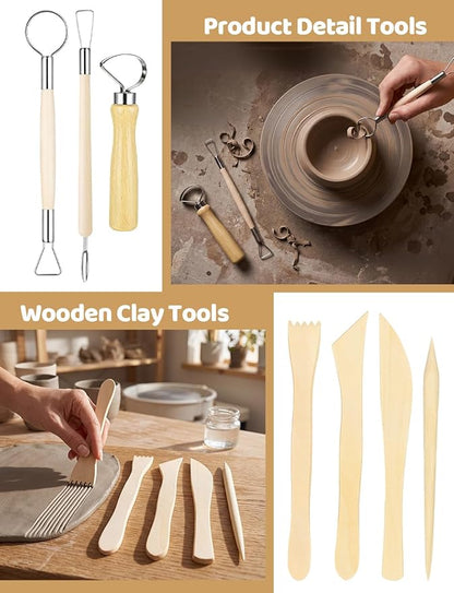 44Pcs Clay Sculpting Tools Kit, Ceramic Clay Ball Stylus Dot Painting Tools, Air Dry Clay Tools Set for Carving, Dotting, Embossing, Shaping, Molding, Pottery Crafts, Nail Art, Rhinestone, Rock
