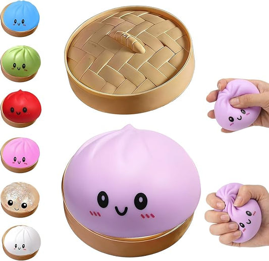 Dumpling Squishies Toy, Giant Glitter Dumpling, Colorful Steamed Bun Stress Balls Fidget Sensory Toy,Squeeze Dough Ball Stress Relief Hand Toys with Food Steamer Stretchy Desk Toys (Purple)