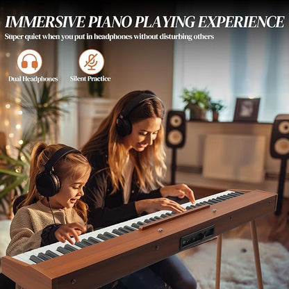 Ktaxon 88 Key Semi-Weighted Keyboard Piano, Digital Piano Keyboard with Professional Triple Pedal, Bluetooth MIDI Function, Advanced Chip and Full Equipment for Beginner (Natural)