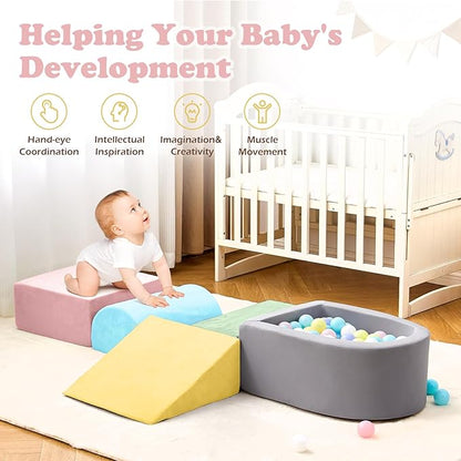 Climbing Toys for Toddlers 1-3, Foam Climbing Blocks and Ball Pit for Baby, 5-Piece Soft Foam Toddlers Climbing Toys,Climbing Crawling Toys Soft Foam Blocks Activity Play Set(Balls not Included)