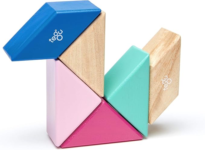 6 Piece Tegu Pocket Pouch Prism Magnetic Wooden Block Set, Blossom