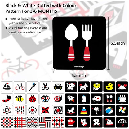beiens High Contrast Baby Flashcards, Black White Color Newborn Brain Development Toys, Visual Stimulation Learning Activity Cards, Educational Infants Gift (Black White Color(for 3-6 Months))