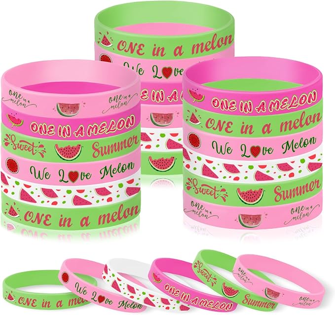 JUNEBRUSHS One In a Melon Party Favors, 42pcs Watermelon Themed First Birthday Silicone Bracelets Rubber Wristbands for One In a Melon 1st Birthday Party Decorations Party Accessories Supplies