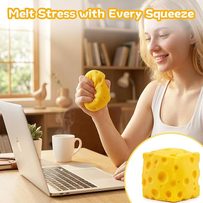 2PCS Yellow Cheese Squishy, Slow-Rising, Soft & Non-Sticky, Anxiety Relief, Big Cheese Squishy for Focus, a Palm-Sized Stress Melter for Desk or Gift