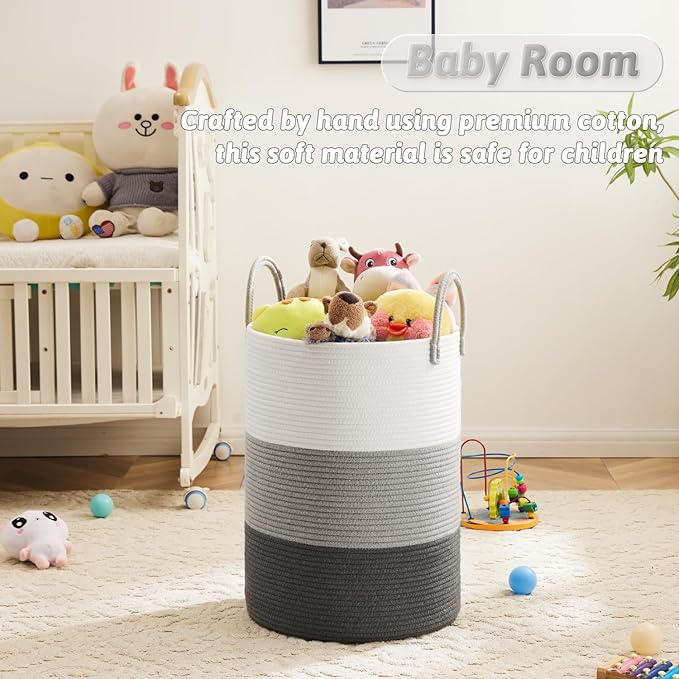 Artfeel Laundry Basket,Woven Cotton Rope Laundry Hamper,40L for Decorative Storage of Dirty Clothes,Toys and Blankets in Bathroom,Bedroom and Living Room