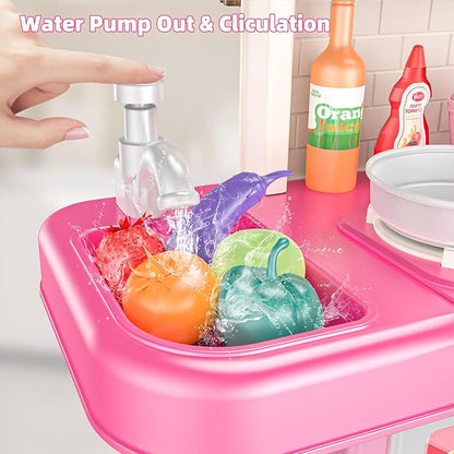 Play Kitchen for Girls and Boys - Realistic Toy Kitchen Set with Lights, Sounds, and Water Circulation for Ages 3-8