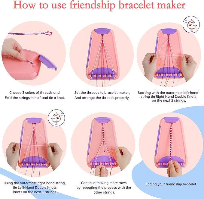 Rdfmy Friendship Bracelet Making Kit for Girls, Arts and Crafts Bracelets String Maker Kit for Kids Ages 8-12 Christmas Birthday Gifts Pink with Purple