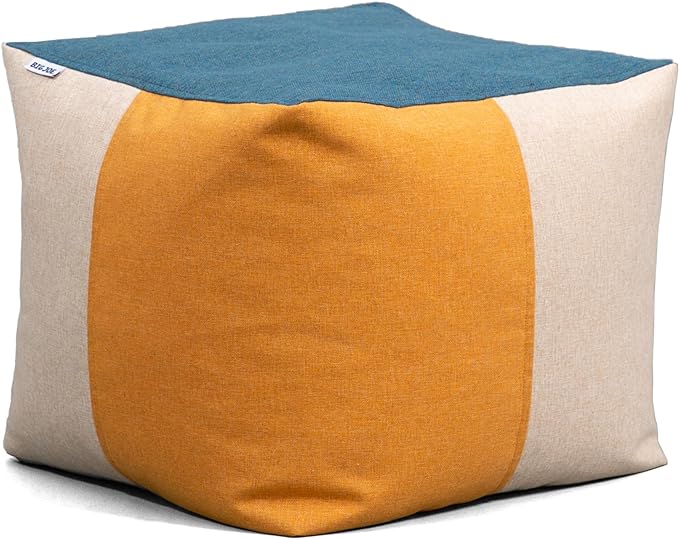 Big Joe Square Ottoman Weatherproof Bean Bag Footrest, Sunset Block Intertwist, Weather Resistant UV-Protected Fabric, 2 feet